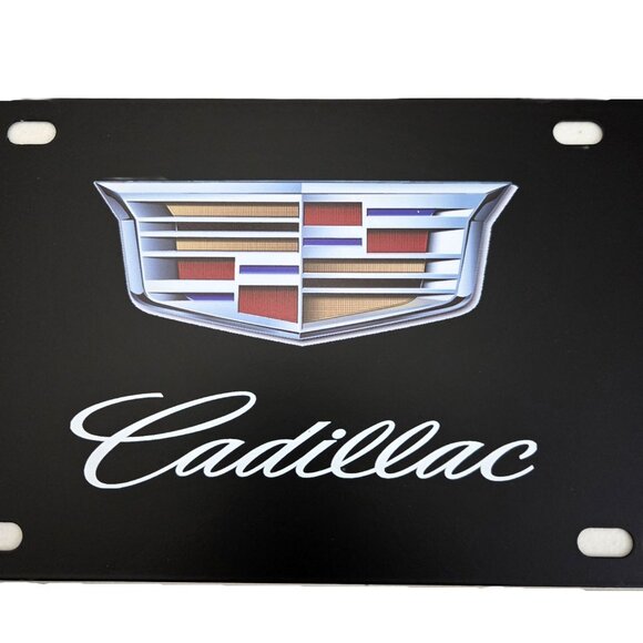 Cadillac Front License Plate Cover Black 12x6 inch Cadi Inspired Car Logo NEW - Picture 4 of 6